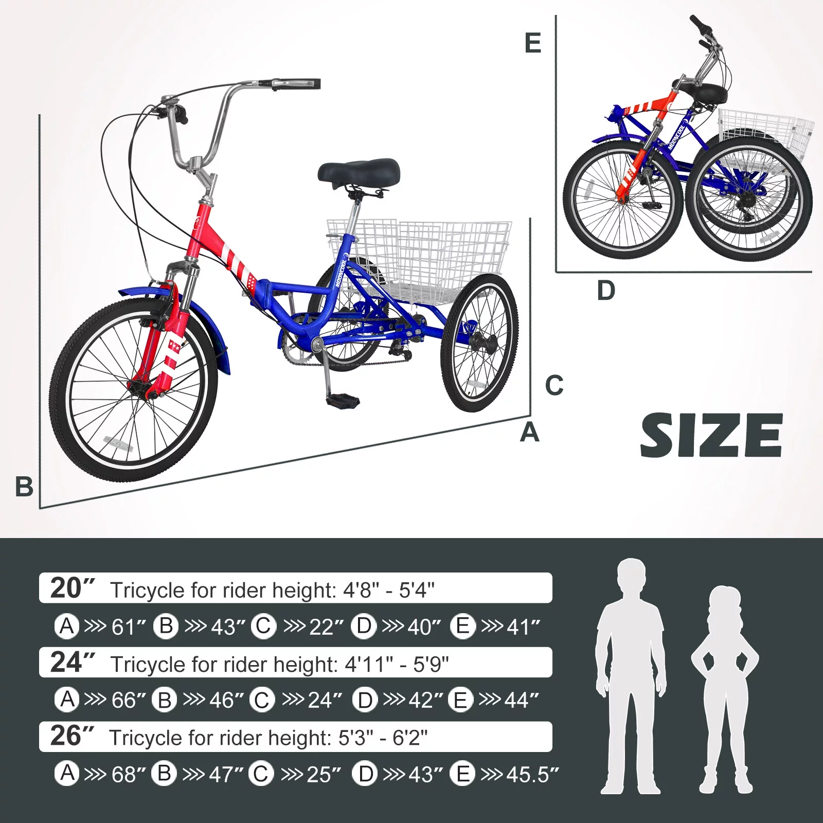 Docred Folding Tricycle for Adults, 24 Inch 7-Speed Trike, 3 Wheels Foldable Bicycle for Adults
