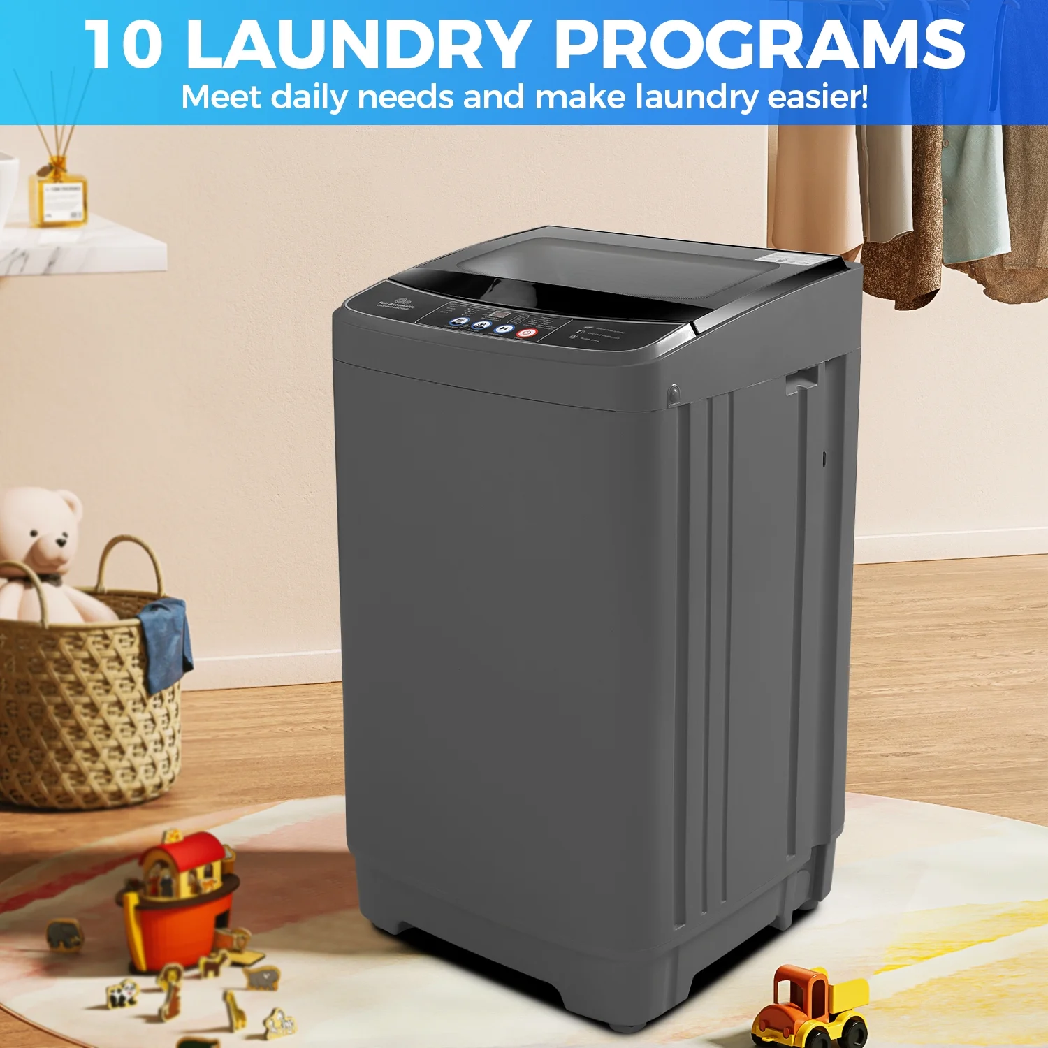 Qhomic 17.8lb Full Automatic Washing Machine, Compact Wahing Machine with Drain Pump, Power Motor 20-Mins Quick Wash, LED Display, Washer and Dryer Combo Low Noise for Apartment Dorm RV Household