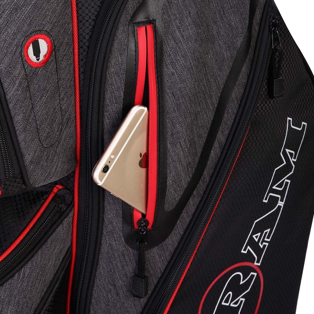 Ram Golf Tour Cart Bag with 14 Way Dividers Top Black, Red