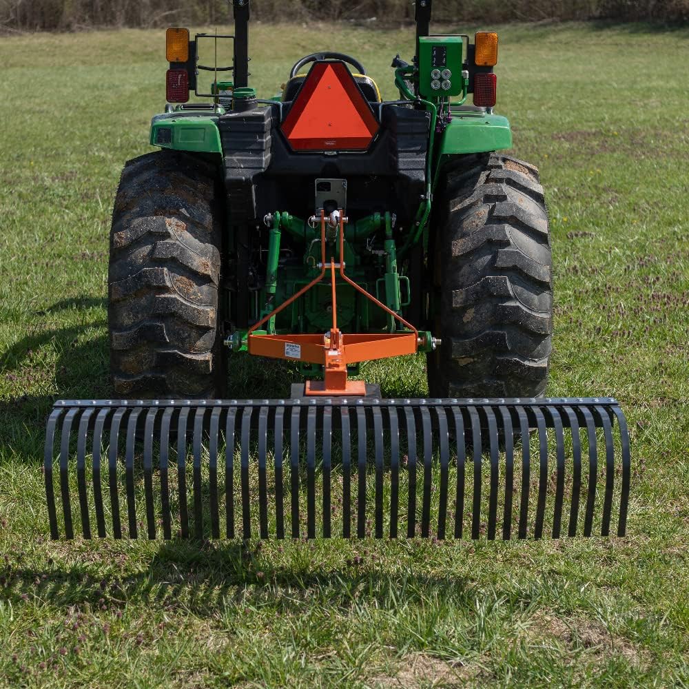 Titan Attachments 4 FT Landscape Rake for Compact Tractors, Tow-Behind Garden to