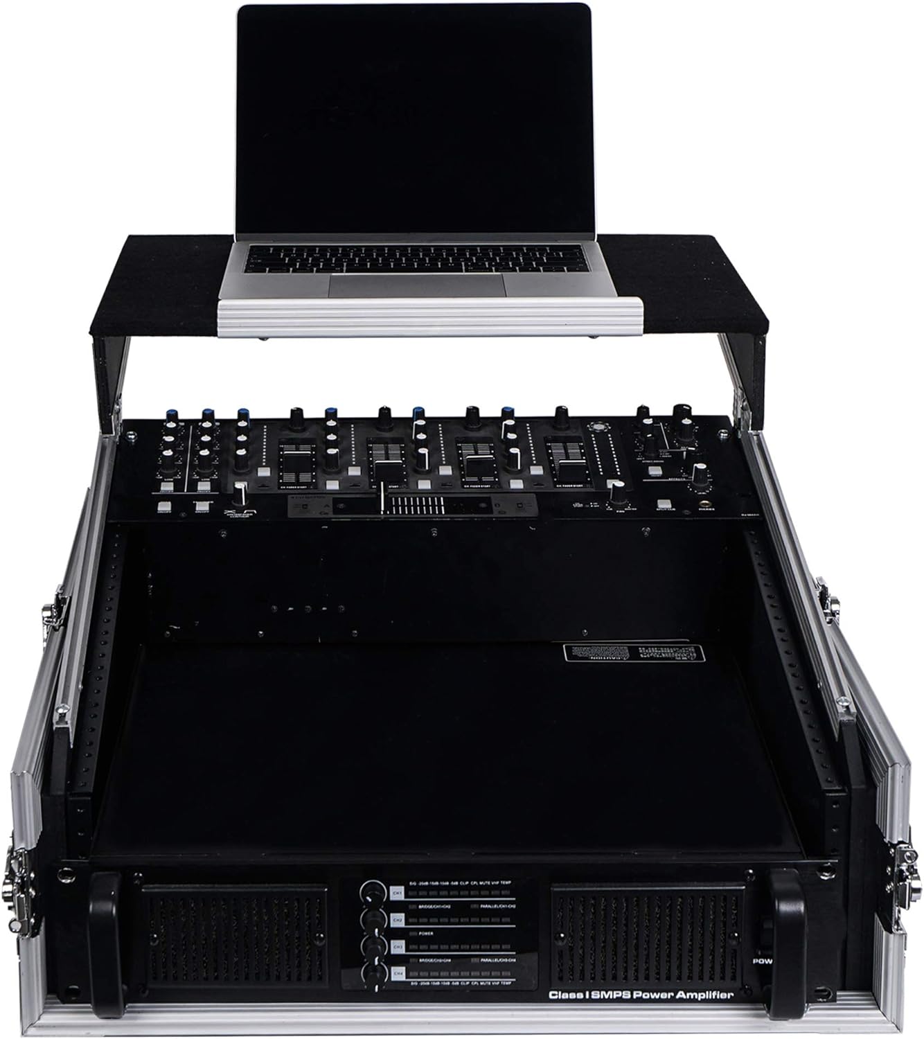Sound Town 4U PA DJ Rack/Road Case with 11U Slant Mixer Top, 20’’ Rackable Depth, 4-Space Size - Pro Tour Grade (STMR-4US)