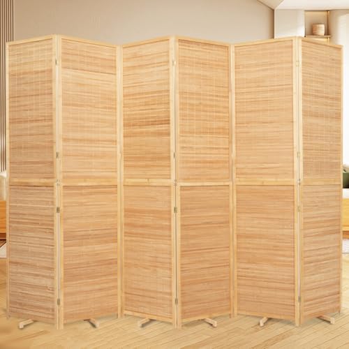 Bamboo Room Divider Folding Privacy Screens, Wall Divider for Room Separation, Portable Room Partitions and Dividers, 5.6FT Bamboo Mesh Woven Room Divider Panel (Brown, 4 Panel)