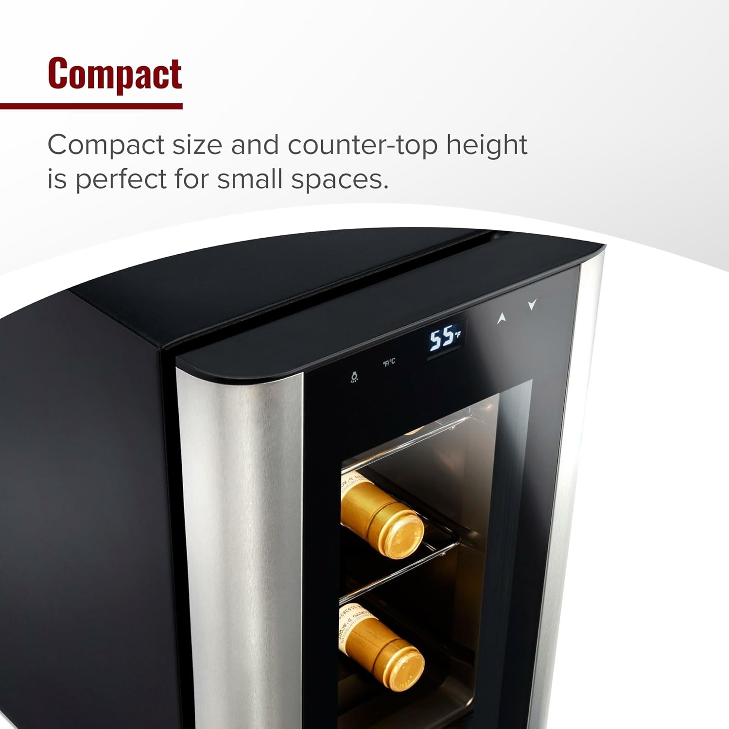 Wine Enthusiast 6-Bottle Countertop Wine Cooler - Mini Fridge for Kitchen with 3 Shelves, Adjustable Temperature Control, & Energy Efficient Cooling Beverage Refrigerator