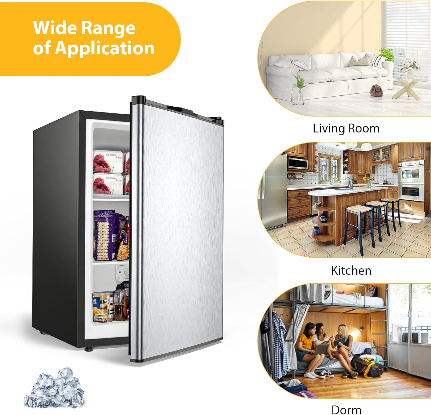 COSTWAY Compact Single Door Upright Freezer - Mini Size with Stainless Steel Door - 3.0 CU FT Capacity - Adjustable