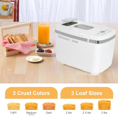Patioer Bread Maker Machine, 3 LB Automatic Breadmaker with Gluten Free Setting, Dual Paddle, Digital Programmable, 3 Crust Colors, 3 Loaf Sizes