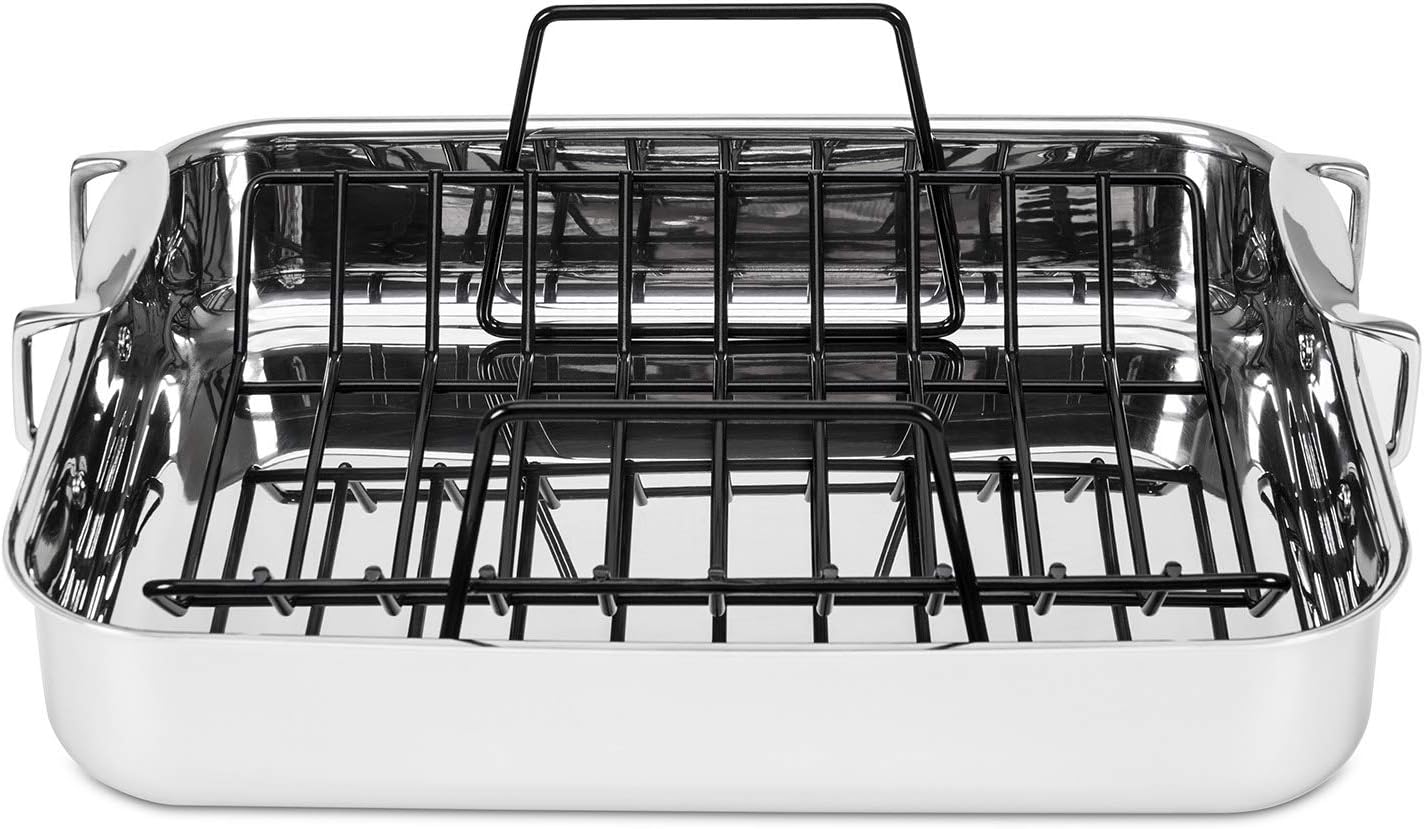 Viking Culinary 3-Ply Stainless Steel Roasting Pan, Includes a Nonstick Rack, Dishwasher, Oven Safe, Works on All Cooktops including Induction