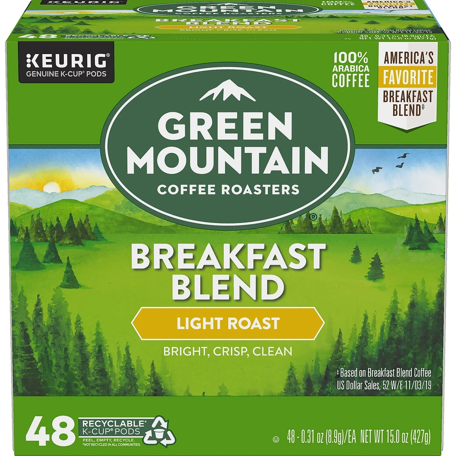 Green Mountain Coffee Roasters, Breakfast Blend Light Roast K-Cup Coffee Pods, 48 Count