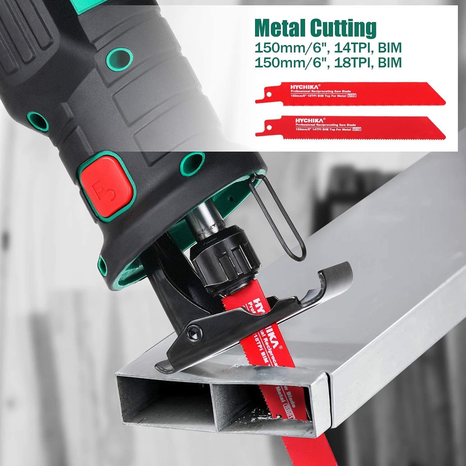 HYCHIKA Cordless Reciprocating Saw 20V 2Ah 2 Batteries 4 Saw Blades, 0-2800SPM Variable Speed, 7/8 Stroke Length Tool-Free Blade Change LED Light for Wood Metal Cutting Pruning
