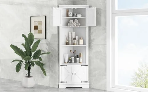 RUNFAYBIU 72" Tall Corner  Cabinet with Doors and 4 Shelves  Free Standing Corner Hutch Cabinet Kitchen Pantry  Cabinet for Kitchen Living Room Bedroom (72" Black)