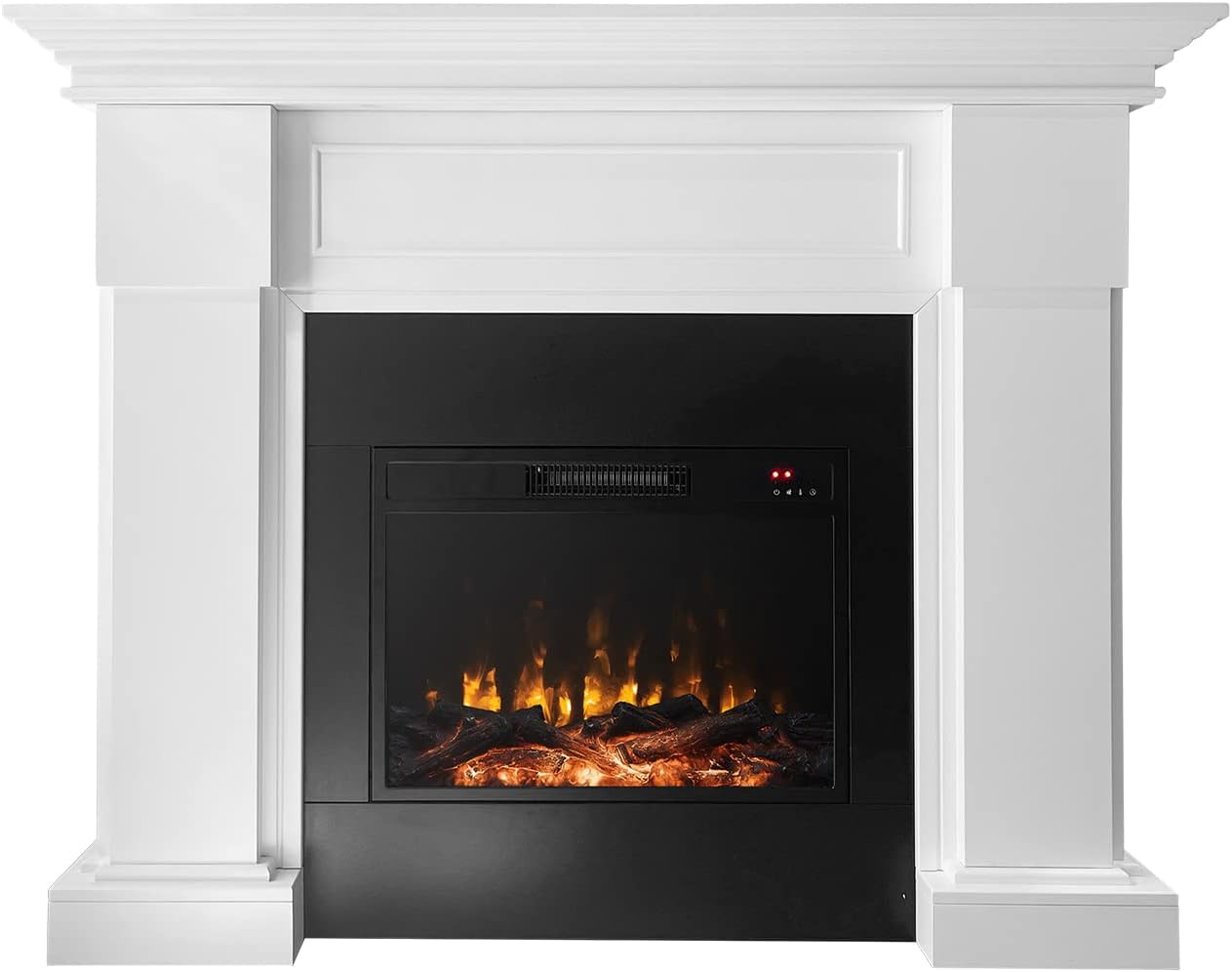 55 Inch Electric Fireplace with Mantel, Tall Fire Place Heater Freestanding with Remote Control Timer LED Flame for Living Room Bedroom, White