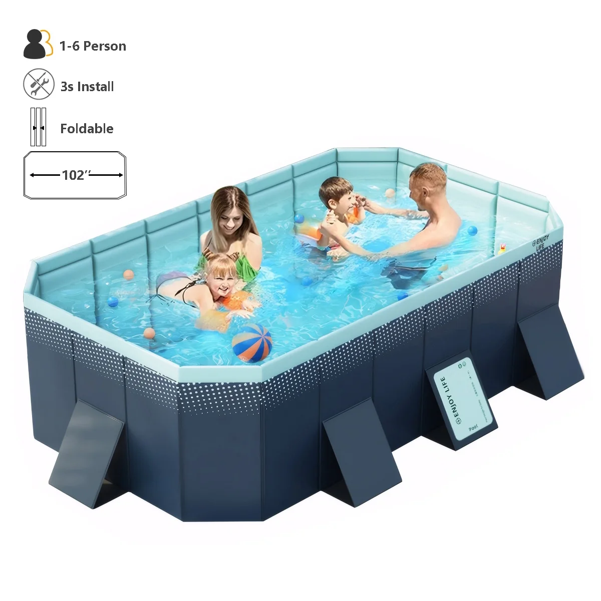 MONEHANE Swimming Pools for Kids,Adult Foldable Above Ground Swimming Pools Kiddie Pools,Inflatable-free Outdoor Dog Pools for Large Dog (102"*65"*22")