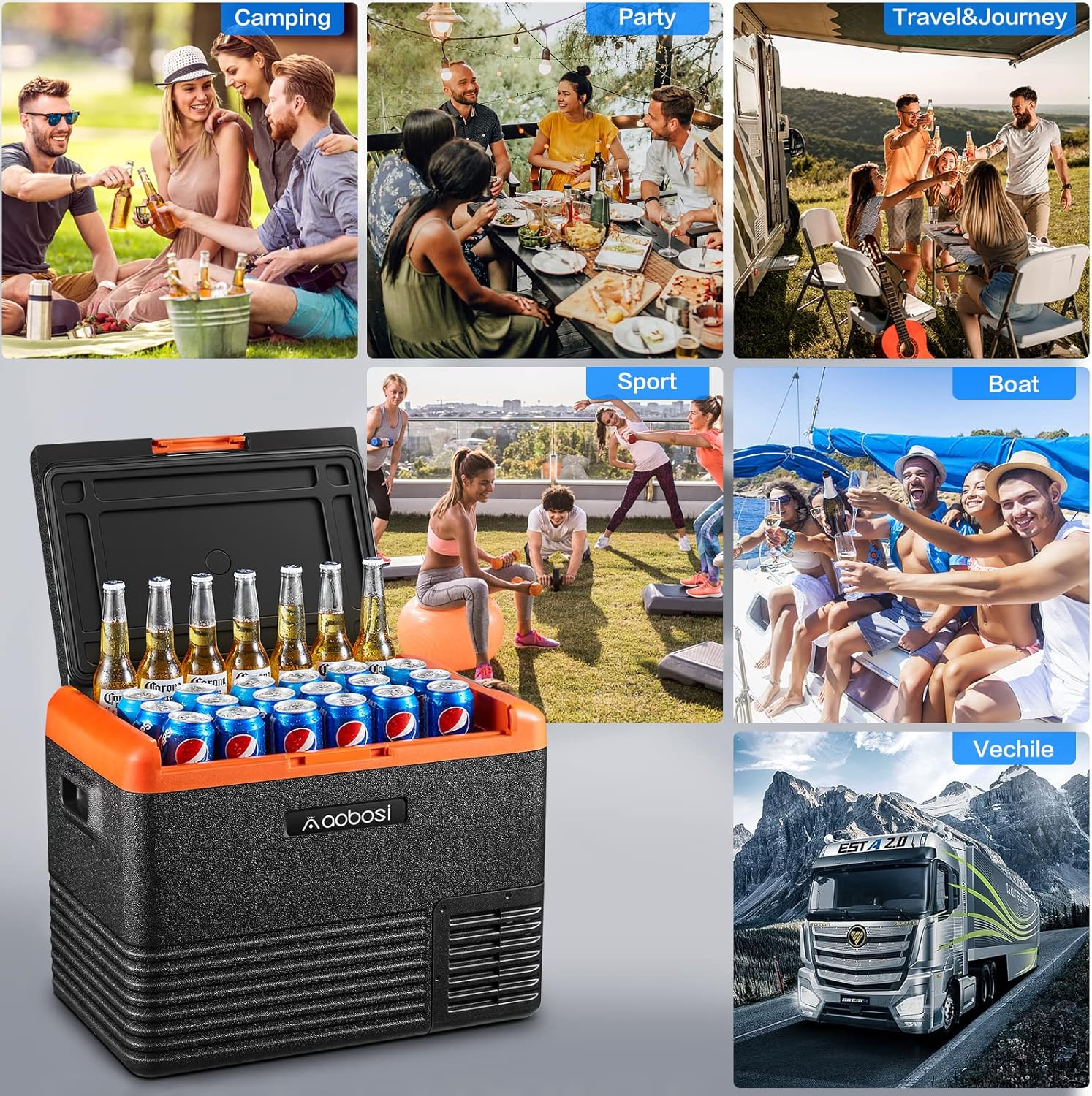 AAOBOSI 12 Volt Car Refrigerator 42 Quart (40L) RV Portable Refrigerator Freezer Single Zone APP Control Car Fridge -4℉-68℉ Electric Compressor Cooler 12/24V DC & 100-240V AC for Car, Camping,Truck,RV and Home Use