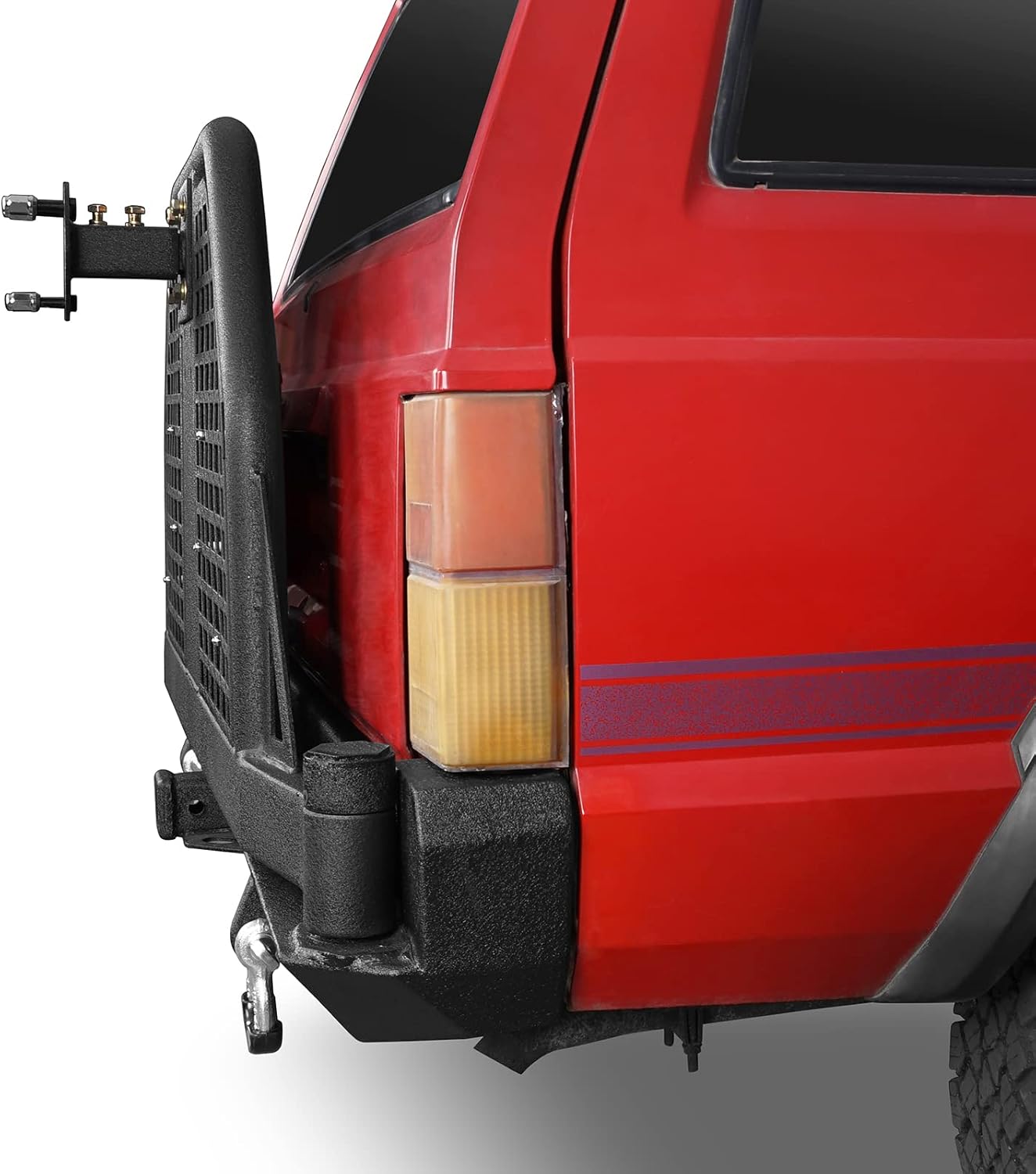 Hooke Road for Jeep Cherokee XJ 84-01, Rear Bumper w/ Swing Out Tire Carrier & Foldable Table (Textured Black Steel)