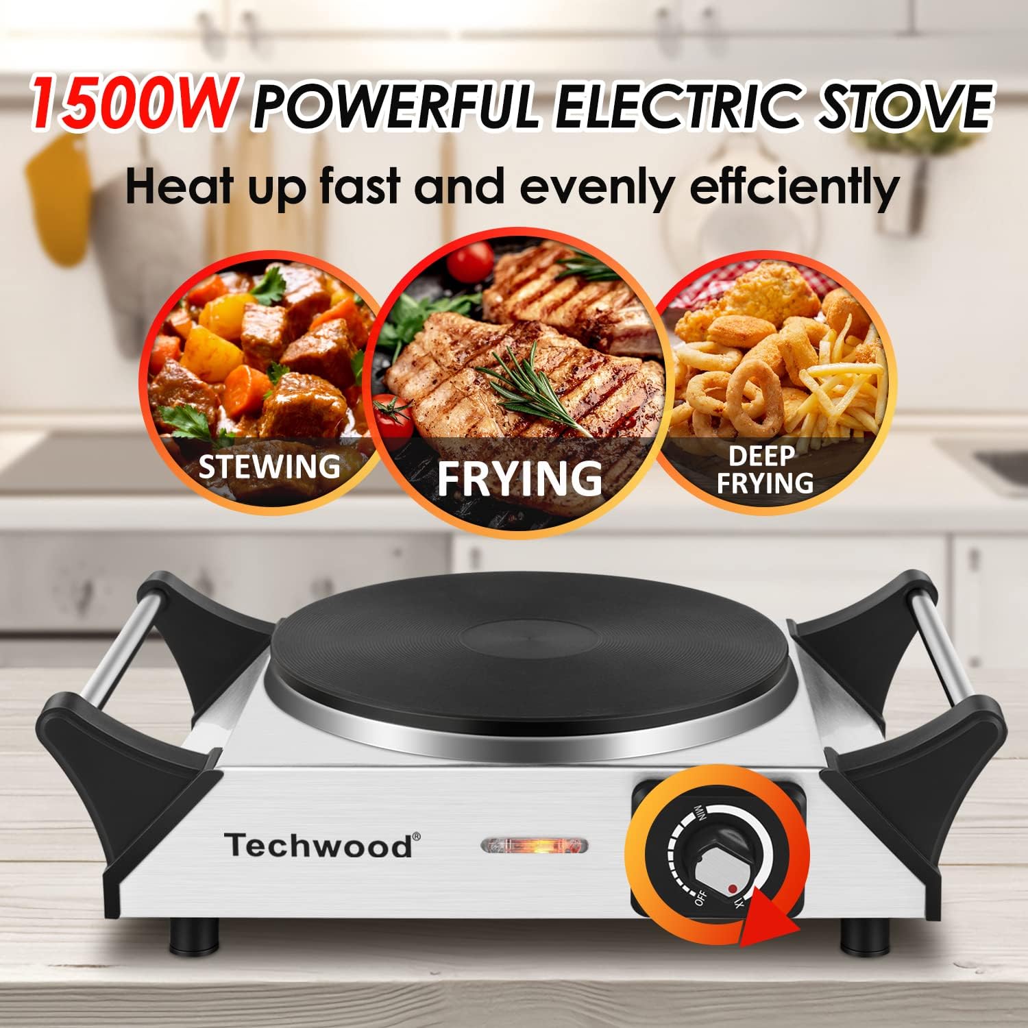 Hot Plate, Techwood Portable Electric Stove for cooking, 1200W Countertop Infrared Single Burner with Handles & 7.5&rdquo; Glass Cooktop for RV/Home/Camp, Compatible for All Cookwares Upgraded Version