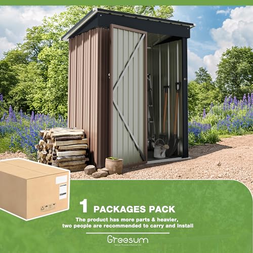 Greesum Outdoor Storage Shed 6 x 8 ft. Utility Tool Shed Metal Storage Garden Shed with Door & Lock for Patio Storage, Brown