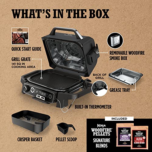 Ninja OG951 Woodfire Pro Connect Premium XL Outdoor Grill & Smoker, Bluetooth, App Enabled, 7-in-1 Master Grill, BBQ Smoker, Outdoor Air Fryer, Woodfire Technology, 2 Built-In Thermometers, Black