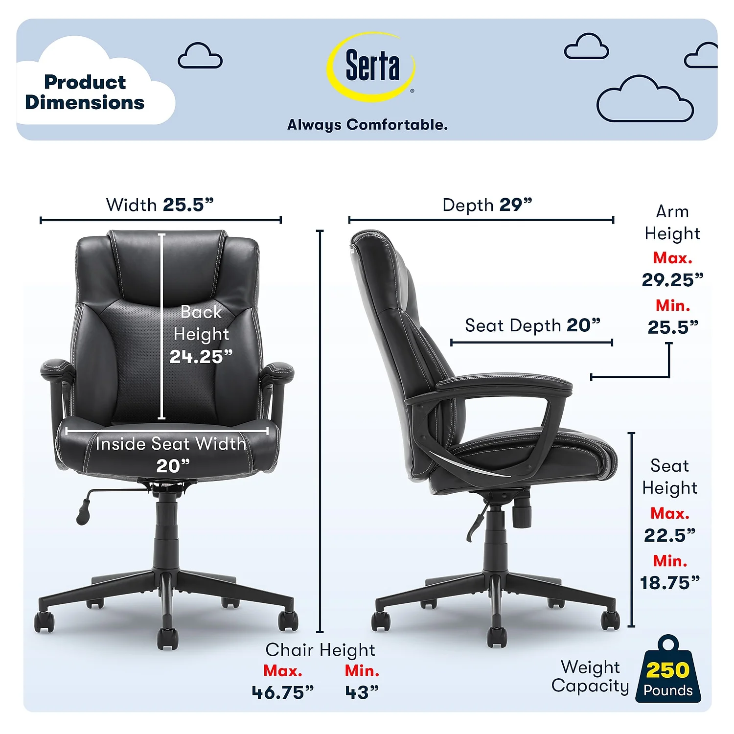 Serta Bonded Leather Executive Chair Black (CHR200097) 43672OSS