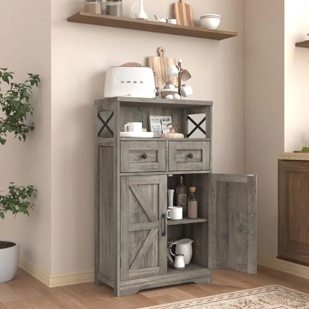 HJZUINIUNIU Farmhouse  Cabinet with Drawers and   Freestanding Kitchen Pantry  Cabinet  Floor  Cabinet Hutch Cupboard for Kitchen  Living Room  Home Office  Rustic Grey