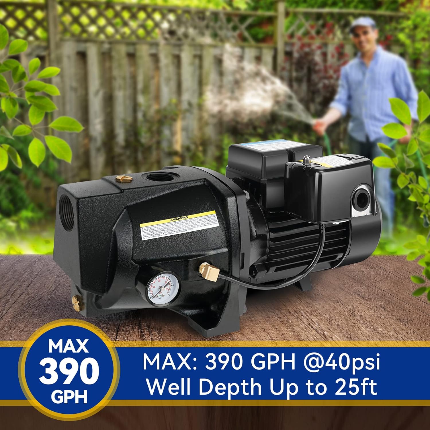 Acquaer 1/2HP Shallow Well Jet Pump,Cast Iron, Well Depth Up to 25ft, 115V/230V Dual Voltage, Automatic Pressure Switch,Versatile Pump for Garden, Lawn, Farm