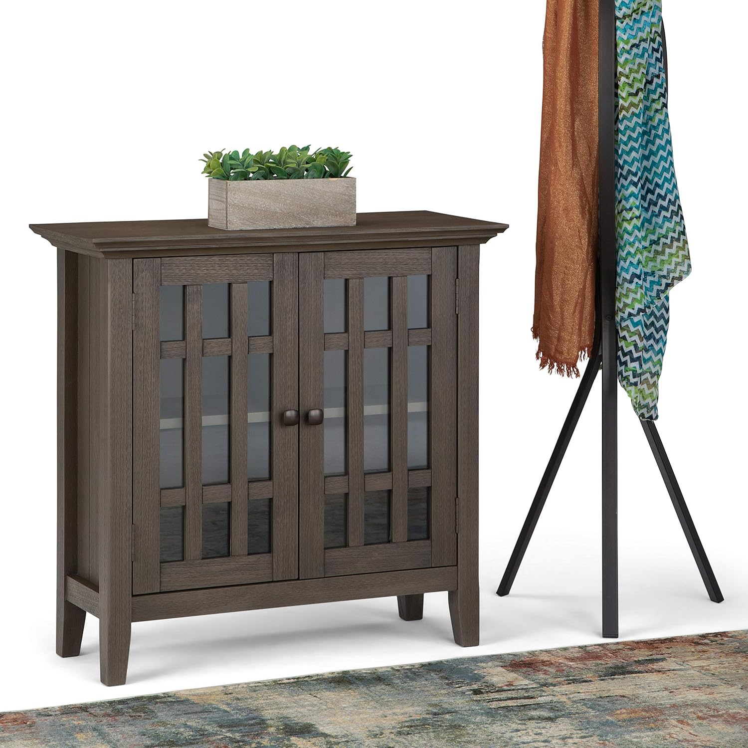 SIMPLIHOME Bedford Storage Media Cabinet, 32 in, Light Golden Brown