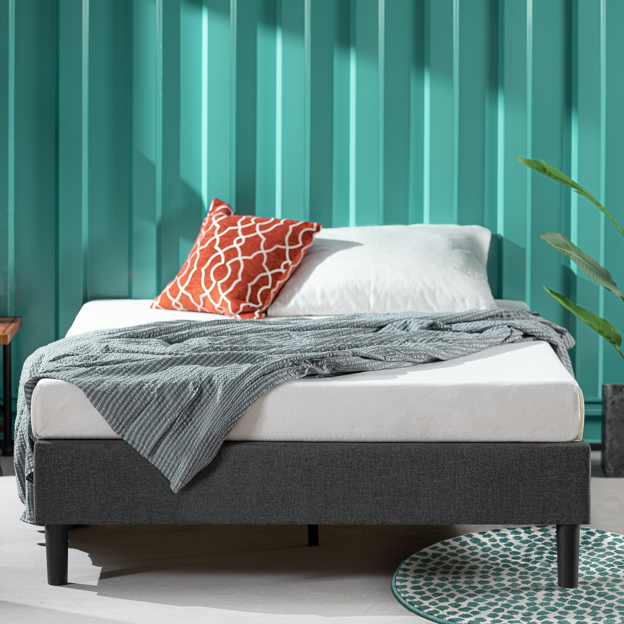Zinus Curtis 13" Upholstered Platform Bed Frame, Grey, Full