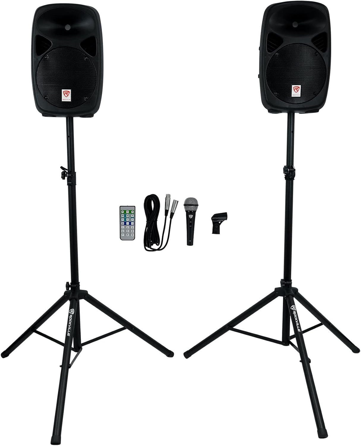 Rockville RPG102K Dual 10" Powered Speakers DJ PA System Bluetooth+Mic+Stands