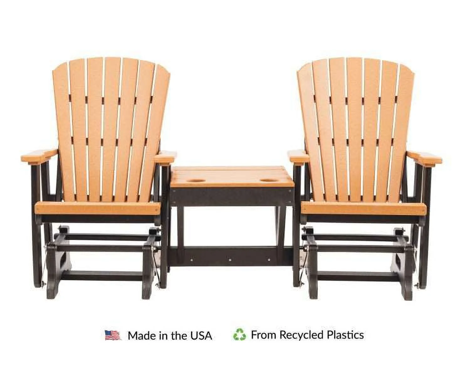 Grand Lake Amish Crafted Poly Outdoor Adirondack Double Glider, Cedar on Black