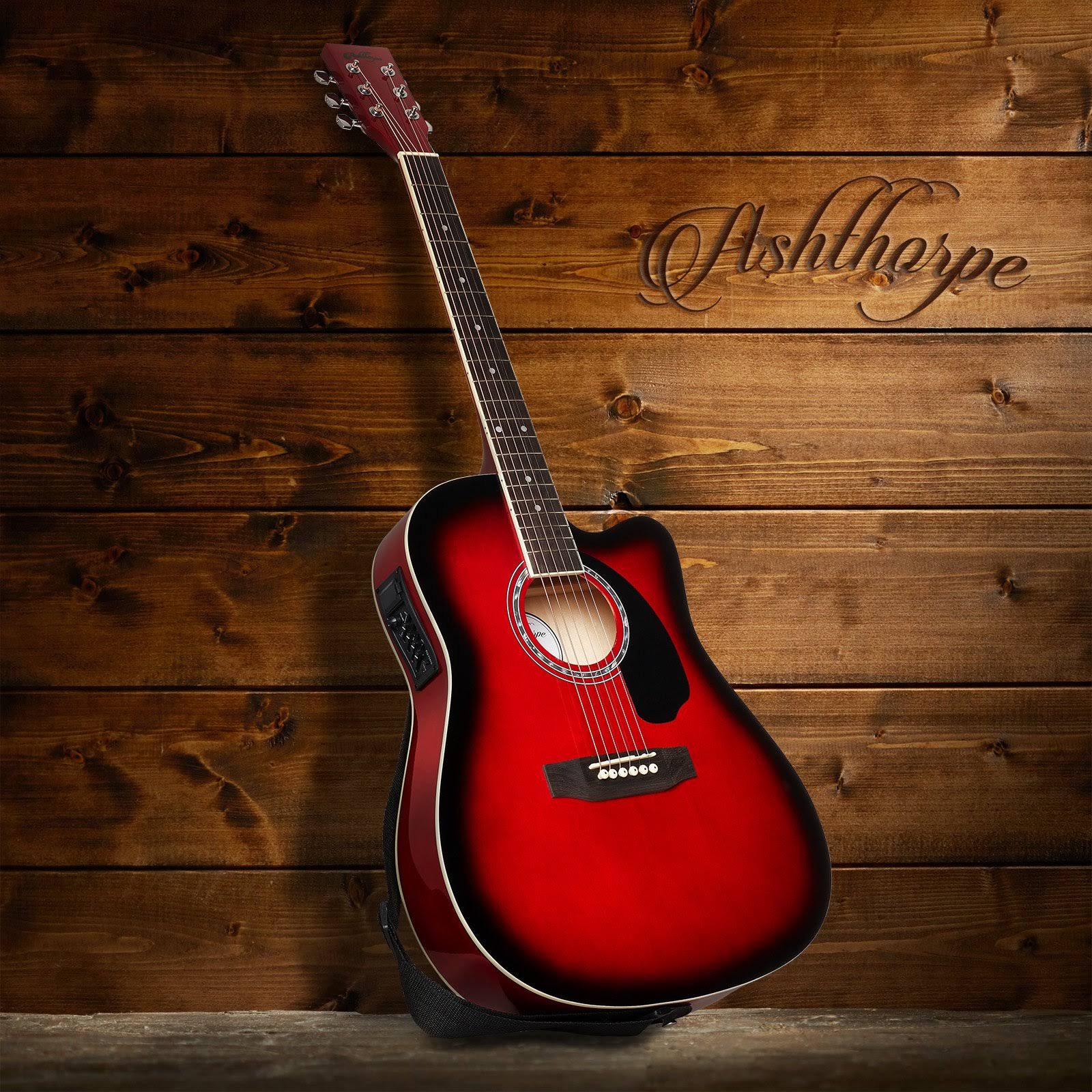 Ashthorpe Full-Size Cutaway Thinline Acoustic-Electric Guitar Package - Premium Tonewoods - Brown