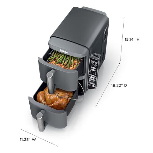 Ninja Air Fryer, 8 QT DoubleStack 2-Basket, Space Saving Design, Cooks 2lb Chicken Wings, Feeds up to 6 People, 6-in1 Air Fryer, Roast, Bake & More, Easy to Clean, Dishwasher Safe Parts, Black, SL201
