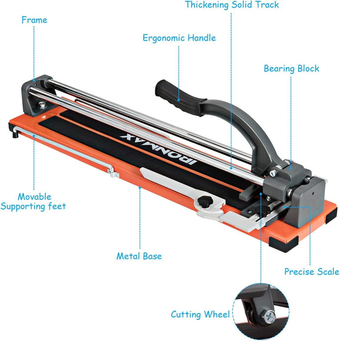 Goplus 24 Inch Manual Tile Cutter, Professional Porcelain Ceramic Floor Tile Cutter with Tungsten Carbide Cutting Wheel, Ergonomic Handle, Anti-skid Feet & Removable Scale