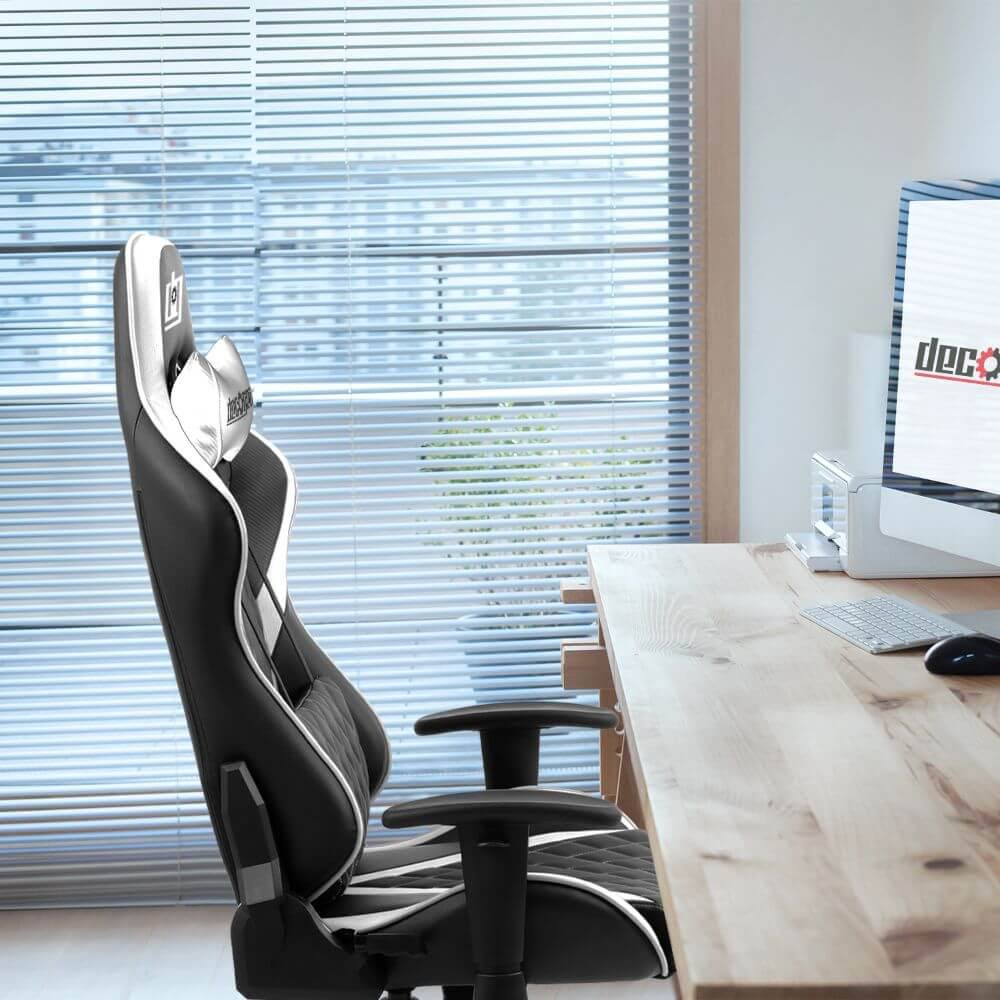 Deco Gear Ergonomic Foam Gaming Chair with Adjustable Head and Lumbar SUPPORT, White