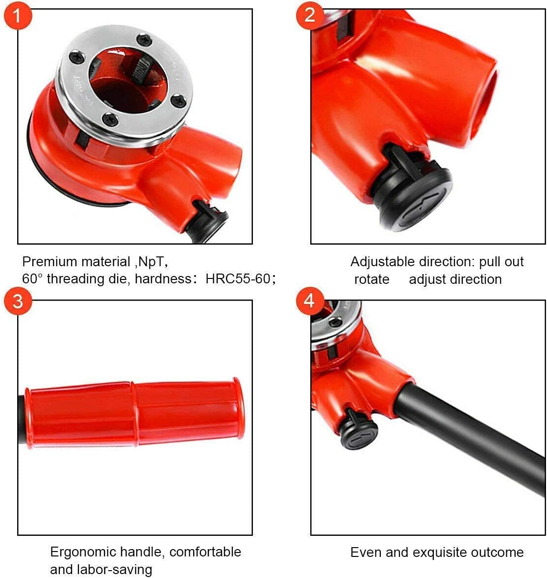 bimiti Ratchet Pipe Threader Kit Ratcheting Pipe Threading Tool Set w/ 6 Dies- 1/4, 3/8, 1/2, 3/4, 1, 1-1/4 and Storage Case