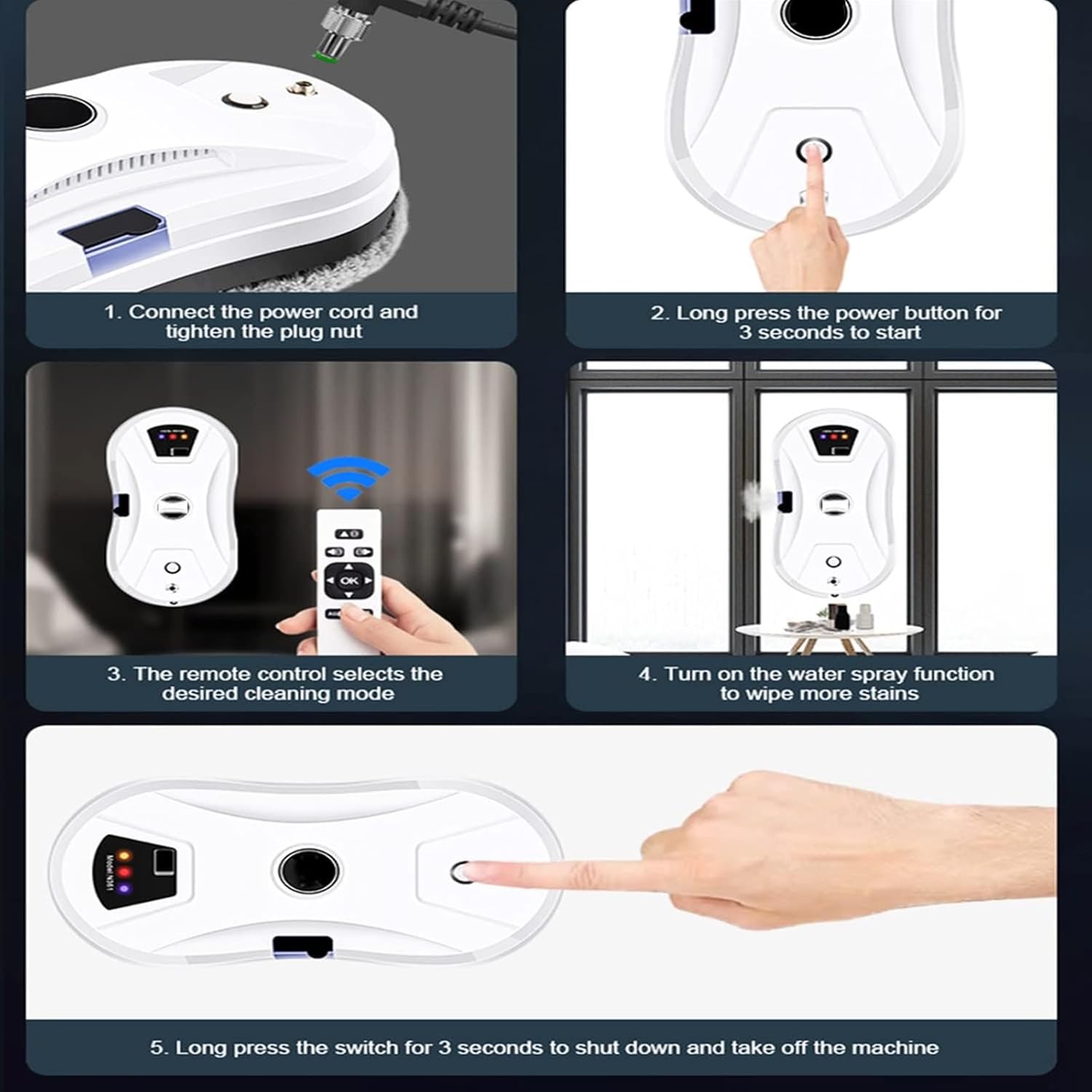 Window Cleaner Robot with Automatic Water Spray Electric Window Cleaning Machine Glass Vacuum Cleaner Safety Anti-Drop Glass Cleaning Robotic Window Smart Cleaner Kit with Remote Control