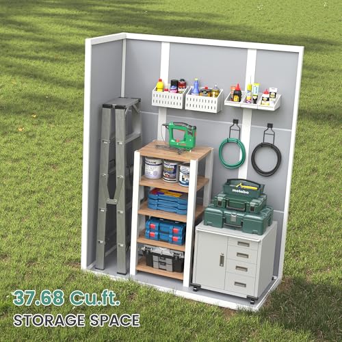 UDPATIO 38 Cu.ft Resin Outdoor Storage Shed, Vertical Tool Shed with Shelving Brackets for Patio Pool Lawn Garden, Grey