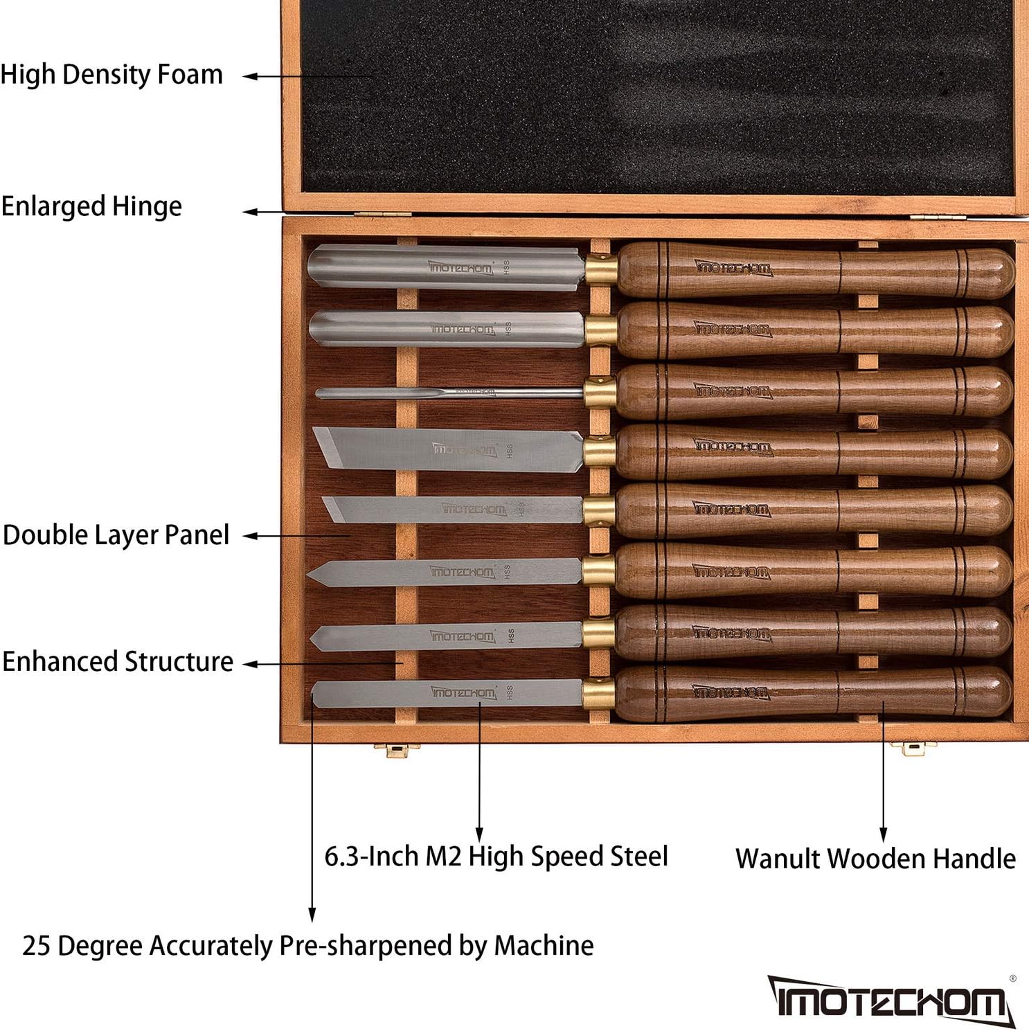 IMOTECHOM 8-Pieces HSS Wood Turning Tools Lathe Chisel Set with Walnut Handle (Wooden Storage Case)