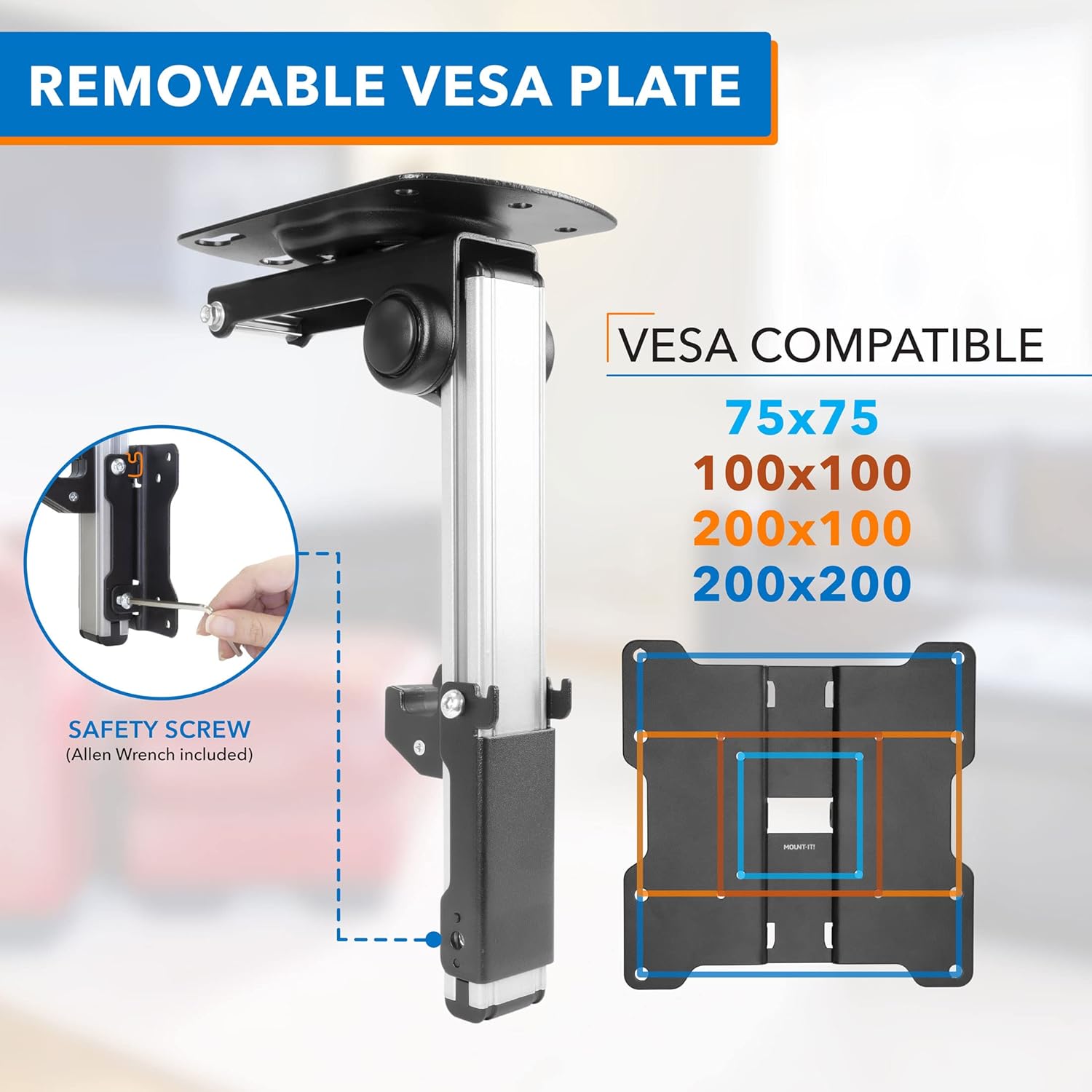 Mount-It! Flip Down TV and Monitor Mount | Ceiling Kitchen Overhead and Under Cabinet Mount | Fits Flat Screens 13 15 17 19 21.5 24 27 32 37 Inches | VESA Compatible 75 - 200 | Height Adjustable