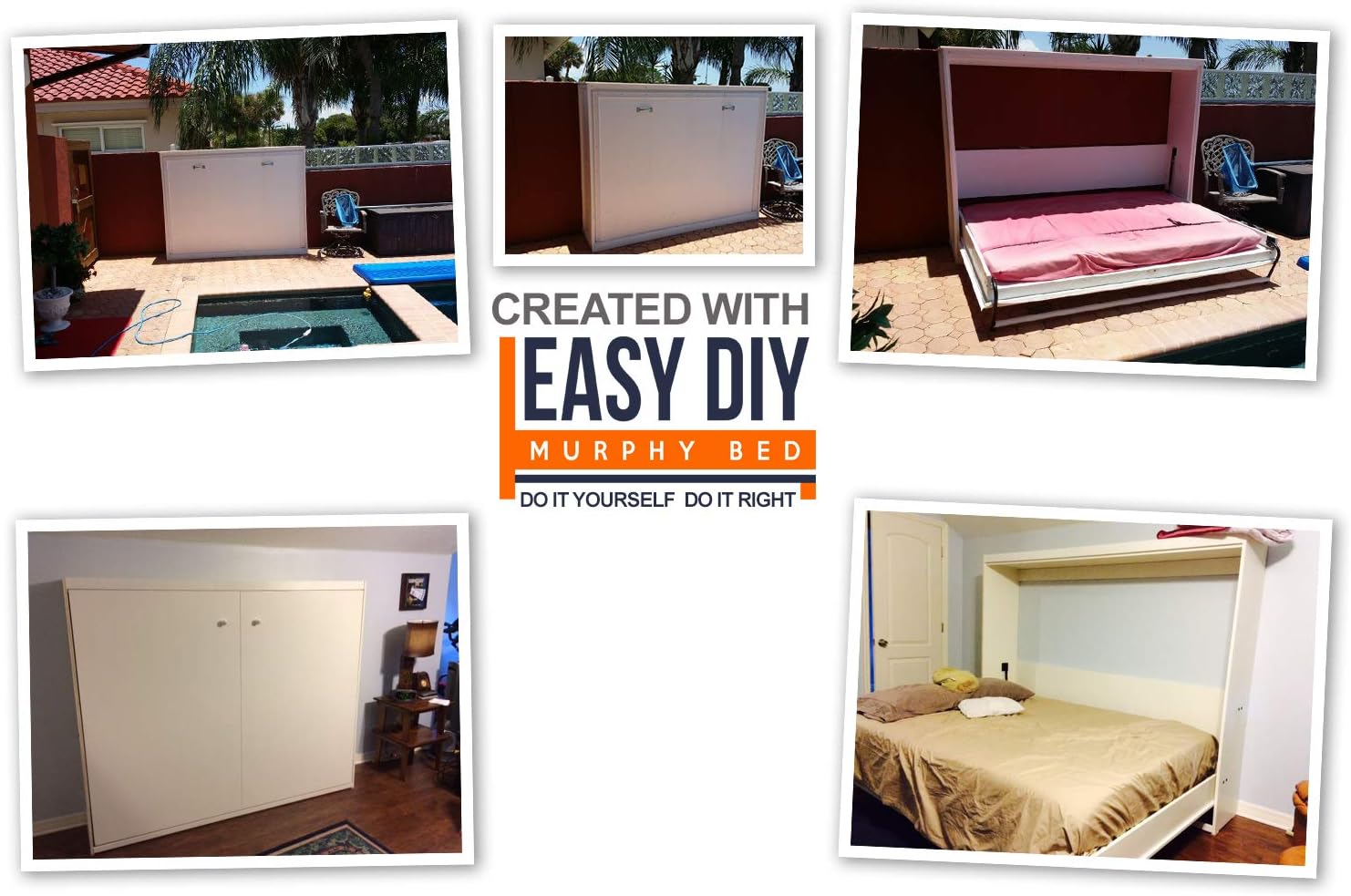 Murphy Bed Queen Size Hardware Kit - DIY Wood Frame Folding Cabinet Wall Bed for Guestroom Easy to Build, Made in USA