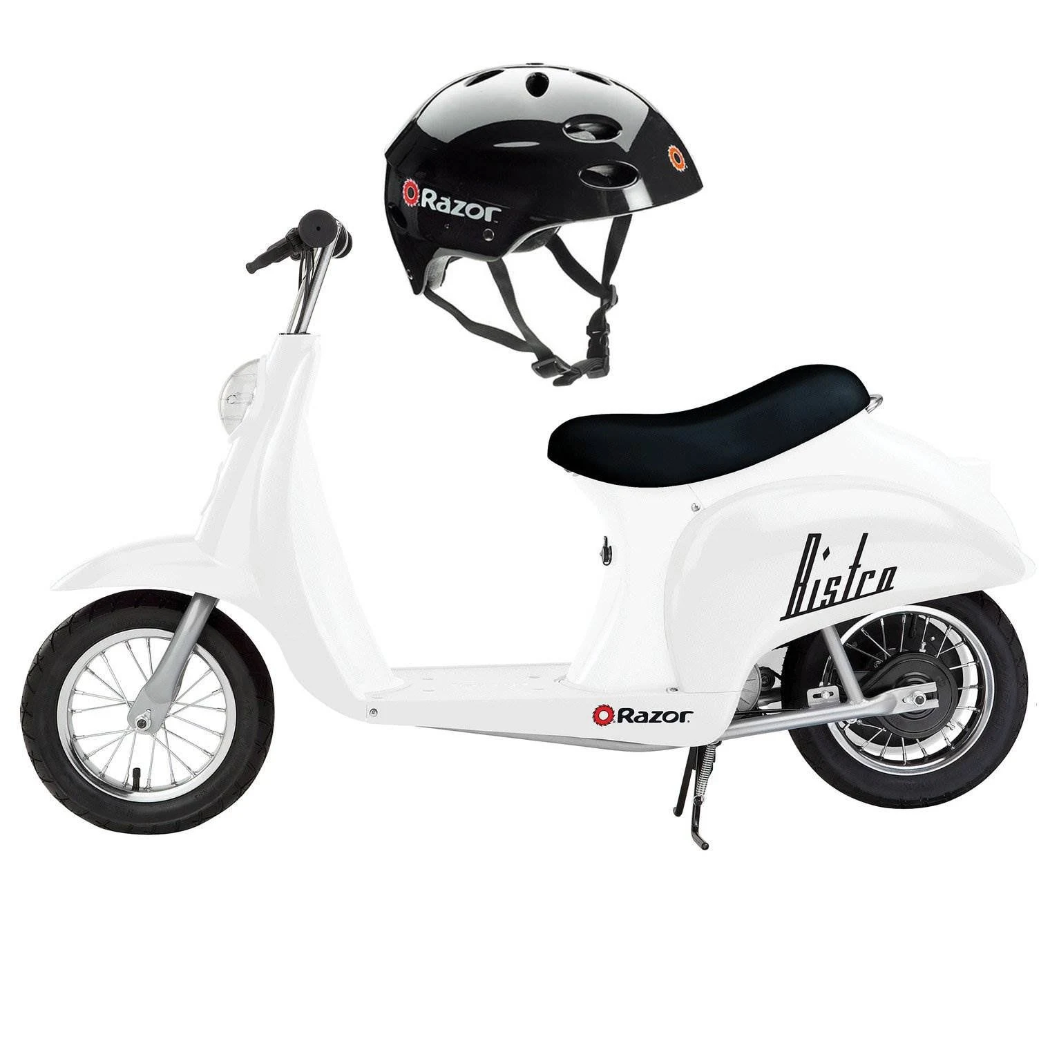 Razor Pocket Mod Miniature Euro 24V/250W Electric Retro Scooter, White + Helmet