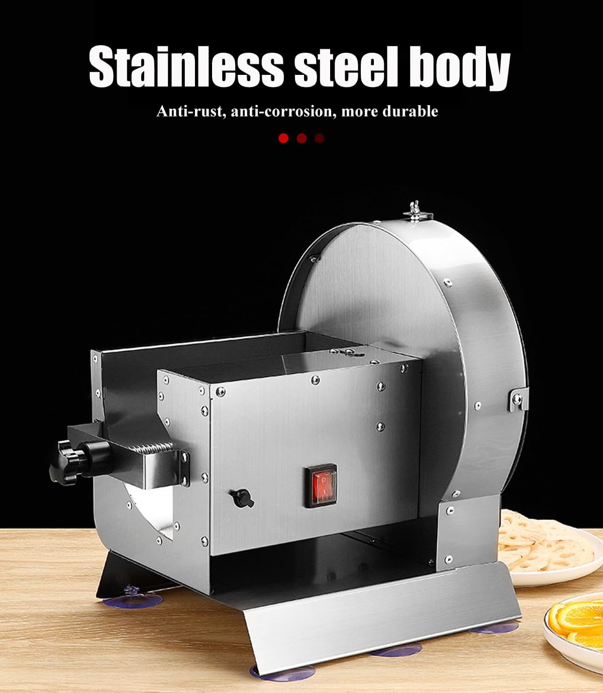 Stainless steel electric slicer, slicer thickness adjustable range 0-12mm, manual automatic integrated fruit and vegetable slicer, one-button start, suitable for fruits and vegetables