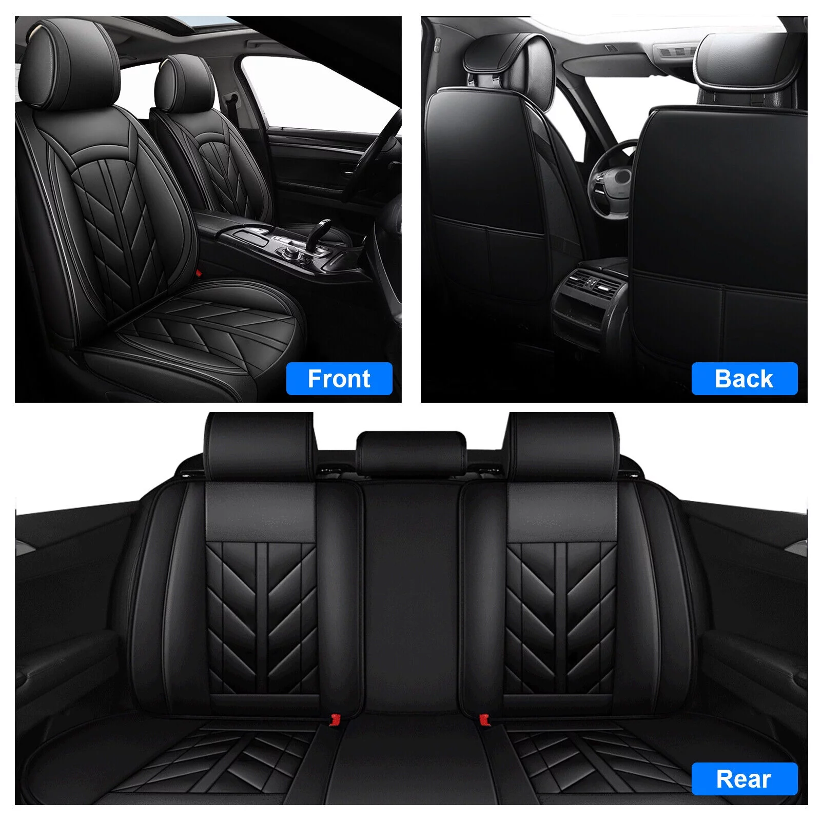 For Honda Car Seat Cover 5 Seats Full Set, Durable Waterproof Seat Protector, Pu Leather Seat Cushion Cover for CR-V/ Civic/ Insight/ Accord/ Crosstour Black - Curated Treasures Market