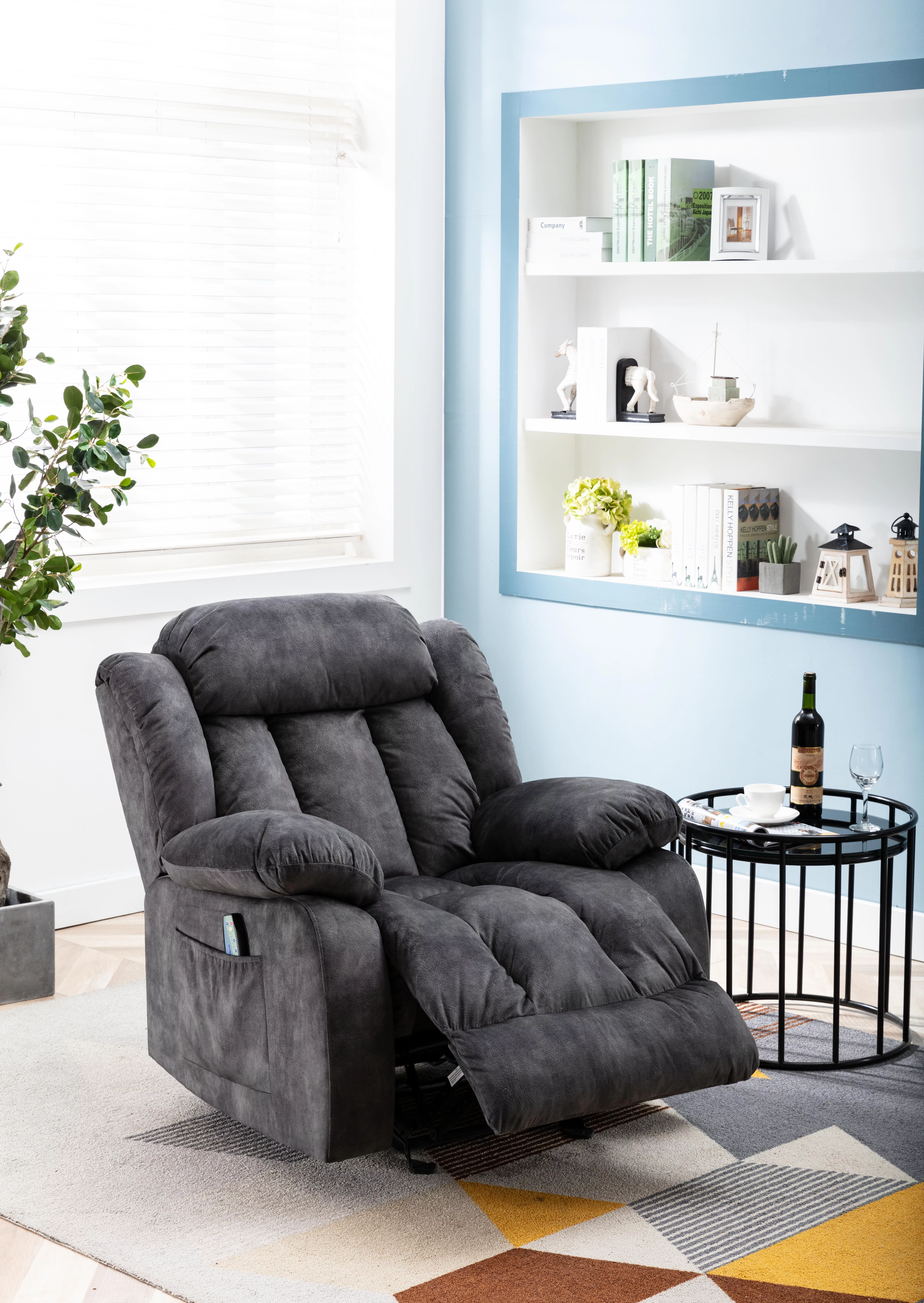 Massage Rocker Recliner with Heat and Vibration, Manual Rocking Recliner Chair with Vibrating Massage, Comfy Padded Overstuffed Recliner Soft Fabric Heated Recliner (Grey)