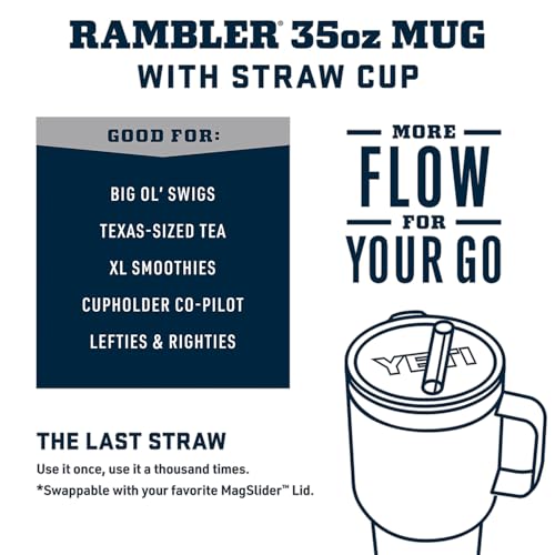 YETI Rambler Tumbler with Handle and Straw Lid, Vacuum Insulated Travel Mug, Stainless Steel