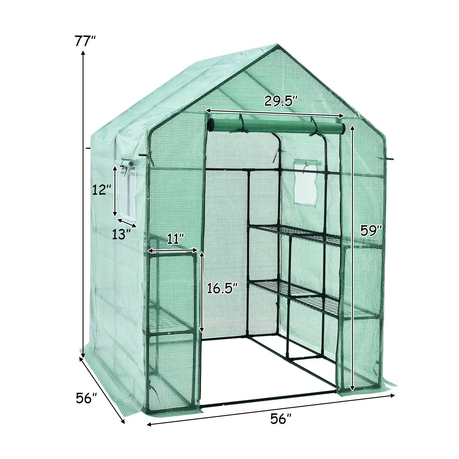Walk-In Greenhouse 56x22 x 56x22 x 77x22 Gardening with Observation Windows
