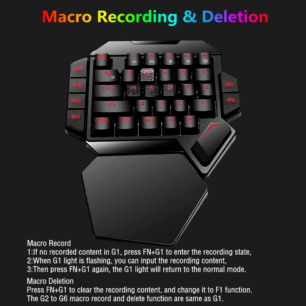 RGB One Handed Mechanical Gaming Keyboard,Colorful Backlit Professional Gaming Keyboard with Wrist Rest Support,USB Wired Single Hand Mechanical Keyboard for Game