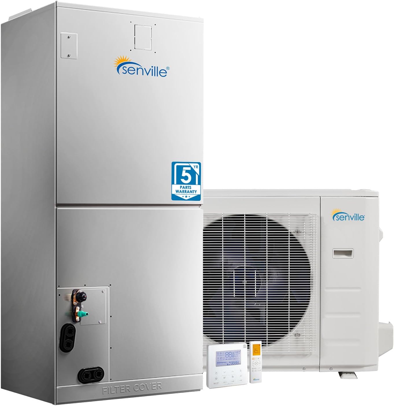 Senville 2 Ton Central Air Conditioner Heat Pump Split System, 24,000 BTU, Inverter, Variable Speed, 5KW AUX, 208/230V