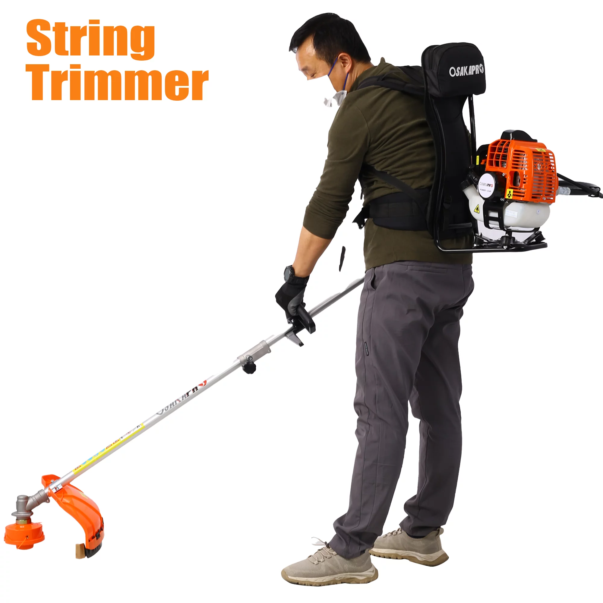 Backpack 52CC 2-Cycle Grass Trimmer, Sesslife 4 In 1 Gas Powered Lawn Mower Full Crankshaft Grass Edger with Gas Pole Saw, Hedge Trimmer, Grass Trimmer, Brush Cutter Attachment, Orange