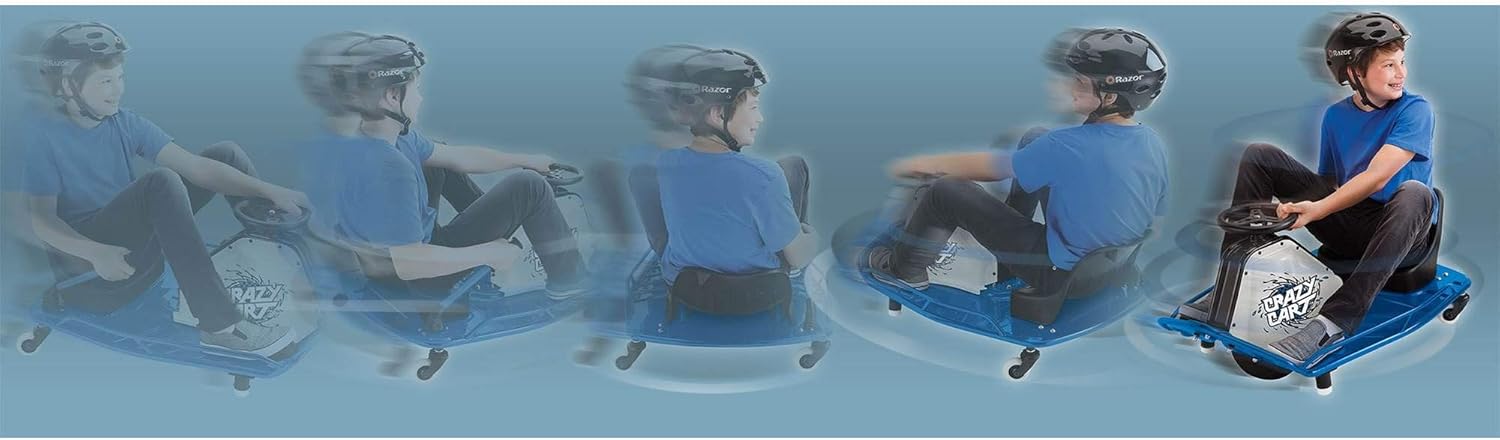 Razor High Torque Motorized Drifting Crazy Cart with Drift Bar for Ages 9 & Up, Speeds up to 12 MPH, Blue