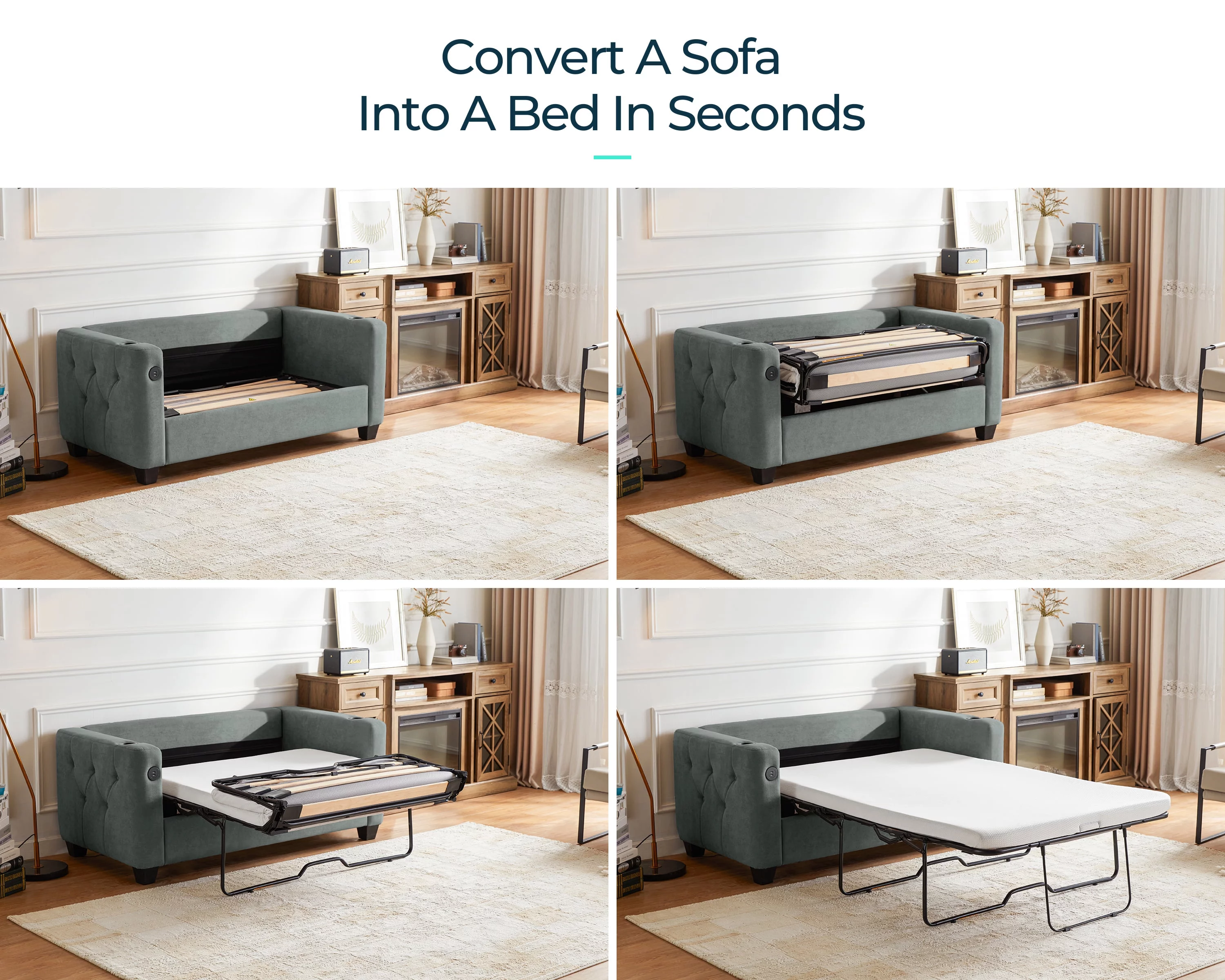 LINSY HOME Full Pull Out Sofa Bed, 2-in-1 Convertible Sleeper Couch with Memory Foam Mattress, Two Seat Loveseat Sleeper Sofa Bed for Living Room, Dark Grey