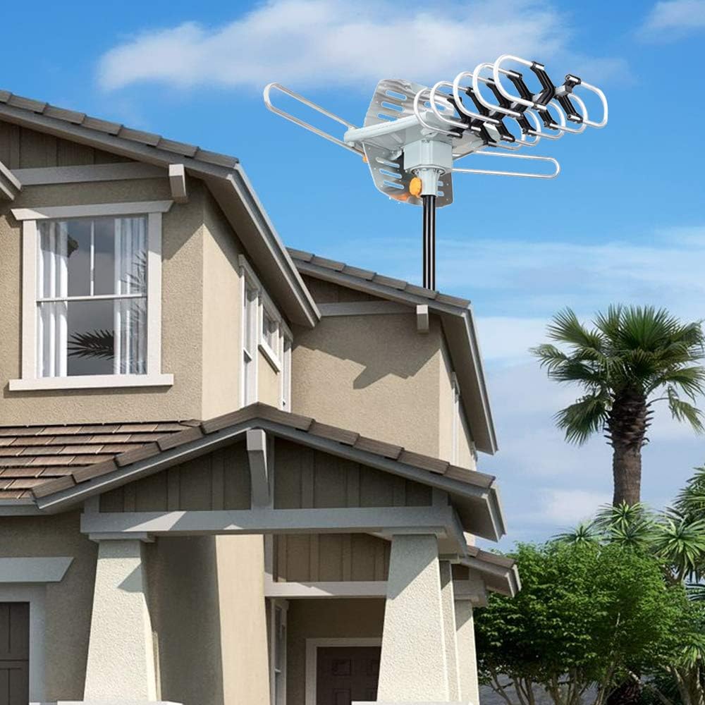 HDTV Antenna Amplified Digital Outdoor Antenna 150 Miles Range, 360 Degree Rotation Wireless Remote,with 33FT Coax Cable - Support UHF/VHF/1080p/ 4K Ready -Without Pole
