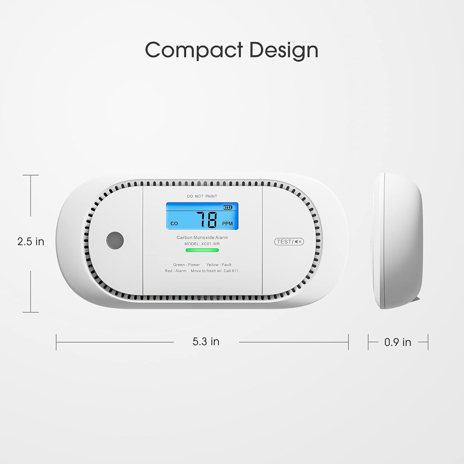 X-Sense Wireless Interconnected Carbon Monoxide Detector, Replaceable Battery Powered CO Alarm with Digital Display and Peak Value Memory, XC01-WR, Pack of 2
